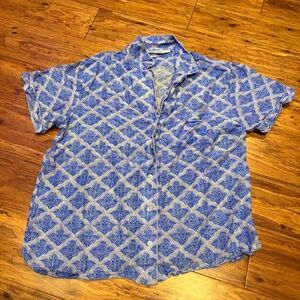 roller rabbit women's button down sleep shirt pajama size medium blue and white